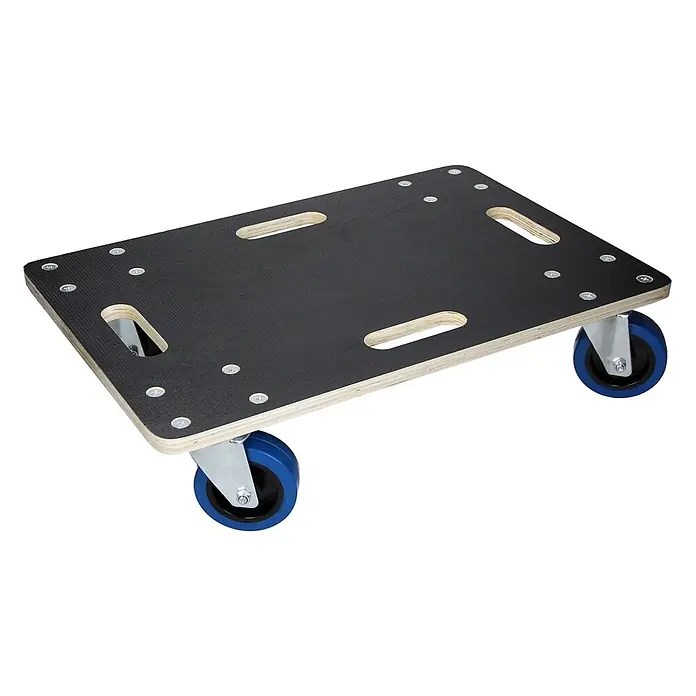 ECD Germany Transportroller Rollbrett Lastenroller Möbelhund 40x60 cm - Verbundwerkstoff - Schwarze, texturierte Sperrholz-Transportrolle mit zwei Griffen und blauen Rollen.