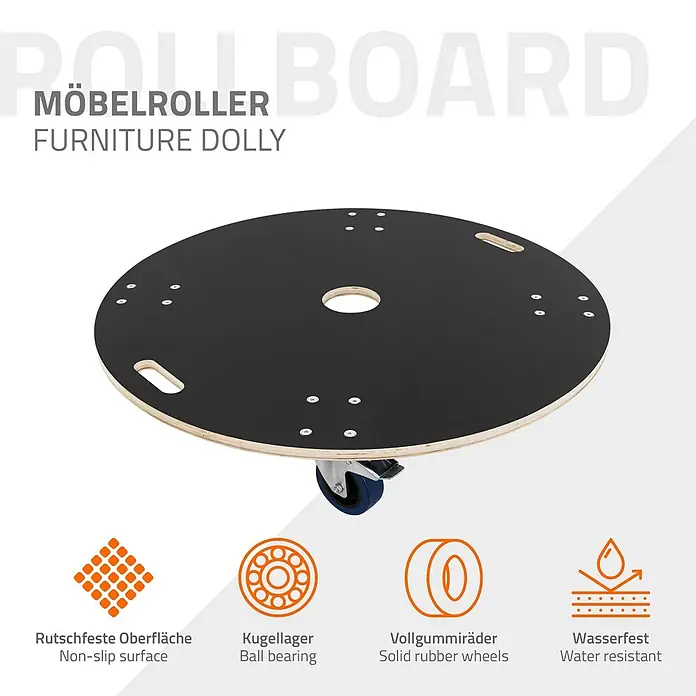 ECD Germany Transportroller Rollbrett Lastenroller Möbelhund Ø87x14,5 cm 2er Set - Verbundwerkstoff - Runder Möbelroller in Schwarz mit rutschfester Oberfläche und sichtbaren Holzkanten, ausgestattet mit robusten Gummirädern.