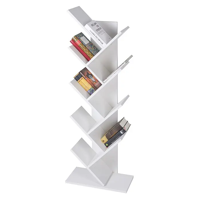 ML-Design Stufenregal Bodenstehendes Regal Aktenregal Aufbewahrungregal - H x B x T: 140 x 25 x 25 cm, Aufstellen, Weiß - Weißes, modernes, baumförmiges Bücherregal mit verschiedenen Büchern.