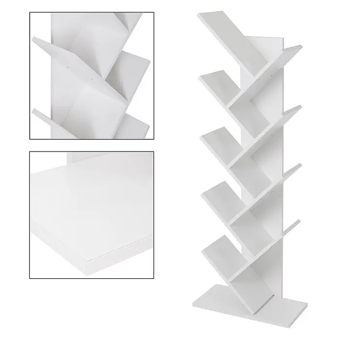 ML-Design Stufenregal Bodenstehendes Regal Aktenregal Aufbewahrungregal - H x B x T: 140 x 25 x 25 cm, Aufstellen, Weiß - Weißes, baumförmiges Bücherregal mit mehreren Ablagen für Bücher und Dekoration.