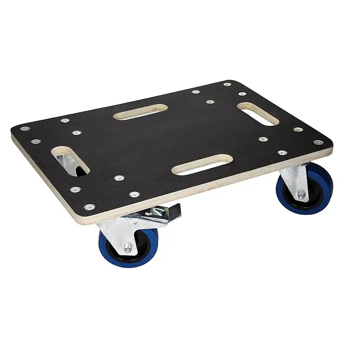ECD Germany Transportroller Rollbrett Lastenroller Möbelhund 35x50 cm mit Feststellbremse - Verbundwerkstoff - Robuster Holzroller mit schwarzer rutschfester Oberfläche und blauen Rollen, ideal zum Bewegen schwerer Gegenstände.