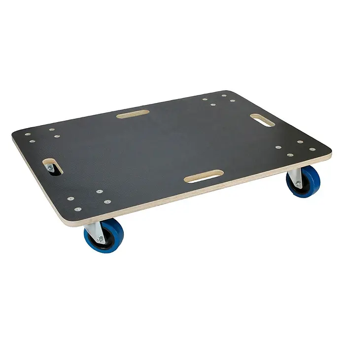 ECD Germany Transportroller Rollbrett Lastenroller Möbelhund 60x80 cm - Verbundwerkstoff - Dunkelgrauer Anti-Rutsch Möbelroller mit Holzplatte und blauen Rädern, zwei Griffe für einfachen Transport.