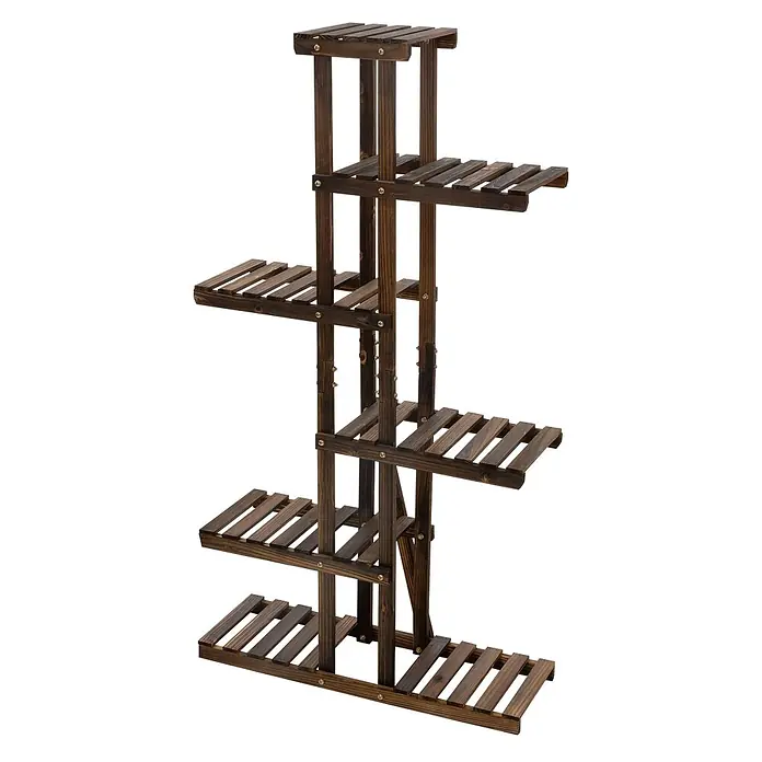ML-Design Stufenregal Pflanzenregal Pflanzentreppe 6 Ebenen, Blumentreppe, Pflanzenständer - Aufstellen, Braun - Dunkelbraunes Holz-Pflanzenregal mit mehreren Ebenen und Lattenböden.