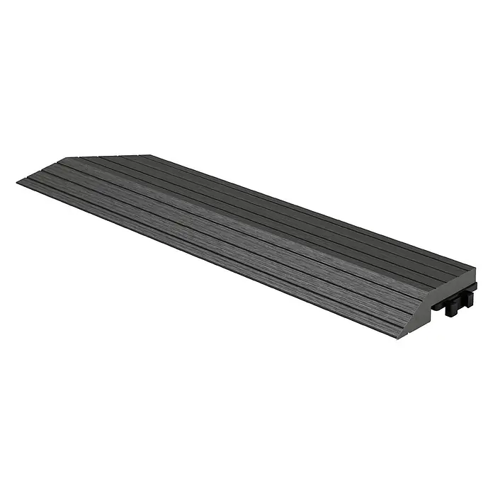 ML-Design Terrassenfliese Randabschlussleiste links Anthrazit 38x2x7,5 cm Eckleiste Umrandung - Anthrazit - Dunkelgraues Verbunddeckprofil mit gerillter Oberfläche und barrierefreier Rampe, inklusive Verbinder.
