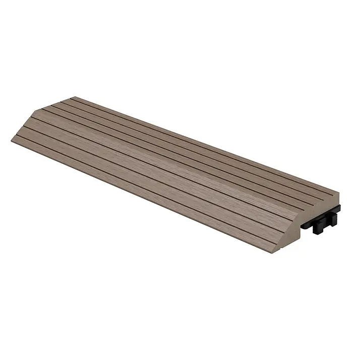 ML-Design Terrassenfliese Randabschlussleiste gerade Dunkelbraun 30x2x7,5 cm Holzoptik Umrandung - Dunkelbraun - Braungraues Komposit-Terrassenrampenprofil mit gerillter Oberfläche und schwarzer Befestigungsklammer.