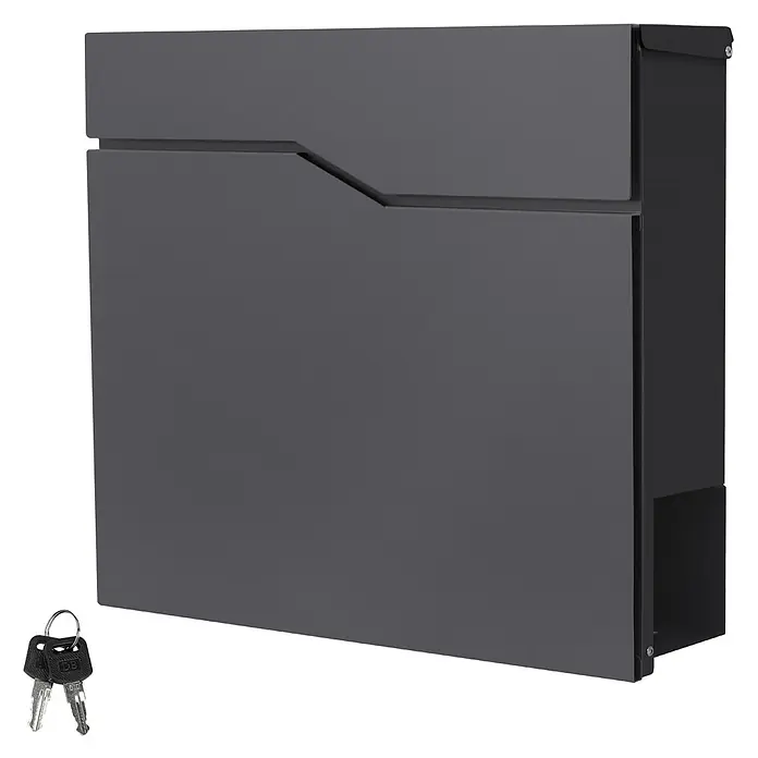 ML-Design Wandbriefkasten Mailbox mit Zeitungsrolle für Wandmontage - L x B x H: 37 x 11 x 37 cm, Anthrazit, Metall, Zeitungsfach - Dunkelgrauer Metallbriefkasten mit modernem Design, schrägem Einwurfschlitz und zwei Schlüsseln.