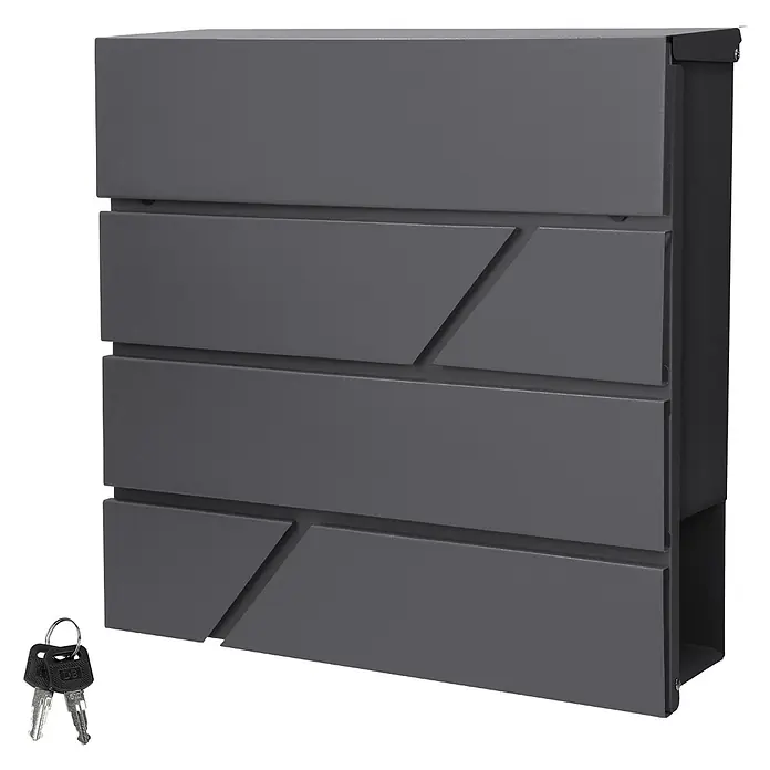 ML-Design Wandbriefkasten Standbriefkasten mit Zeitungsfach inkl. 2 Schlüssel Stahl - L x B x H: 11 x 37 x 37 cm, Anthrazit, Edelstahl, Zeitungsfach - Dunkelgrauer Metallbriefkasten mit modernem Geometriedesign, inkl. zwei Schlüsseln.