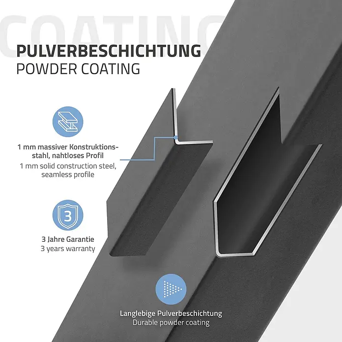 ECD Germany Tischgestell Tischgestell 60x72cm Anthrazit Bankkufen Industriedesign Möbelfüße Metall - Stahl - Nahaufnahme eines dunkelgrauen, 1mm massiven Stahlprofils, das die haltbare Pulverbeschichtung hervorhebt. Inklusive 3 Jahre Garantie.