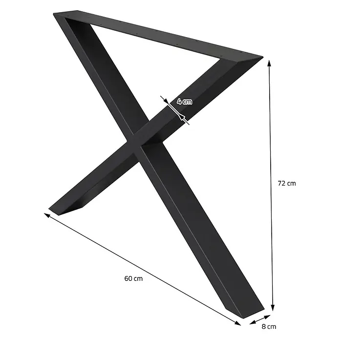 ECD Germany Tischgestell Kreuzgestell Metall Tischkufen - L x B x H: 8 x 60 x 72 cm, Stahl - Schwarzes Metall-Tischbein in X-Form, 72 cm hoch, 60 cm lang, mit 4 cm Profilstärke.