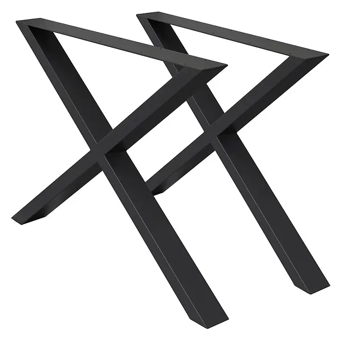 ECD Germany Tischgestell Kreuzgestell Metall Tischkufen - L x B x H: 8 x 60 x 72 cm, Stahl - Zwei schwarze X-förmige Tischbeine aus Metall mit Montageplatten.
