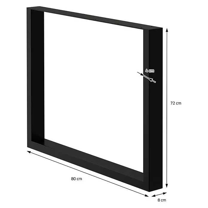 ECD Germany Tischgestell Tischgestell 80x72cm Schwarz Bankkufen Industriedesign Möbelfüße Metall - Stahl - Schwarzes Metall-U-Tischbein/Möbelgestell, 72 cm hoch, 80 cm breit, mit 4x8 cm Profil.
