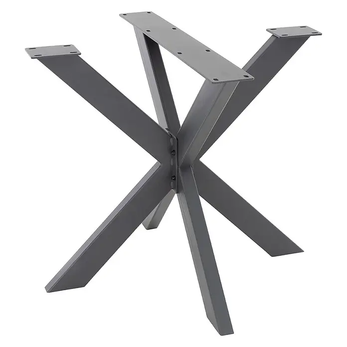 ML-Design Tischgestell Spider Kreuzgestell Schwerlast aus Stahl für DIY - Traglast: 150 kg, Stahl - Dunkelgraues Metall-Tischgestell mit sternförmigen Beinen und oberen Montageplatten.