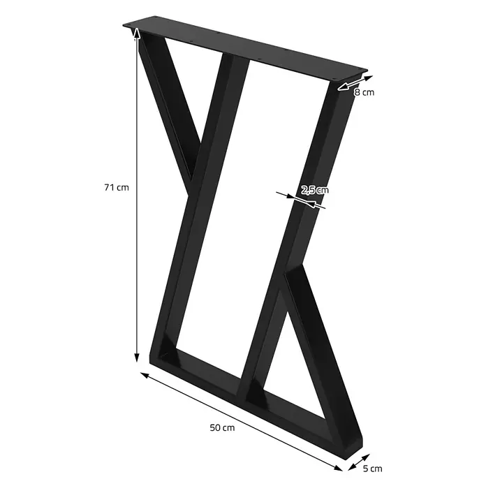 ML-Design Tischgestell Kufengestell X-Form Schwarz für Esstisch/Schreibtisch DIY-Projekte - L x B x H: 8 x 50 x 71 cm, Stahl - Schwarzes Metall X-Tischbein, 71 cm hoch, 50 cm breit, 2,5 cm Profilstärke, fertig zur Montage.
