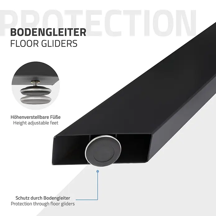 ML-Design Tischgestell Tischkufen Tischfüße X-Design 85x71x85 cm Schwarz Industriedesign - Traglast: 150 kg, Stahl - Schwarzes rechteckiges Möbelbein mit schützenden Bodengleitern und höhenverstellbaren Füßen.