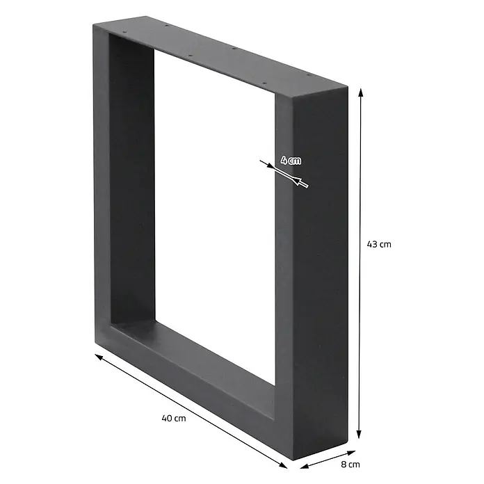 ECD Germany Tischgestell Bankkufen modernes Industriedesign Möbelfüße aus Metall - Stahl - Dunkelgraues Metallbein für Möbel, 43x40x8 cm, mit 4 cm breitem Profil und Befestigungslöchern.