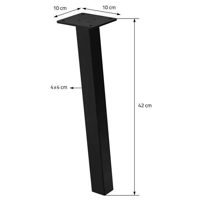 Tischbeine 4er Set I-96GRAD-Design schräg 42 cm, Schwarz, Stahl, 4x4cm -  - Schwarzes Metallmöbelbein, 42 cm hoch, mit 10x10 cm Montageplatte und 4x4 cm Profil.