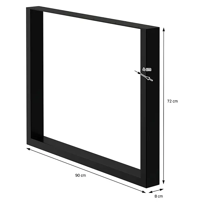 ECD Germany Tischgestell Tischgestell 90x72 Schwarz Bankkufen Industriedesign Möbelfüße Metall - Stahl - Schwarzes Metall-Tischbeingestell, 90x72 cm, mit 8x4 cm Profil.