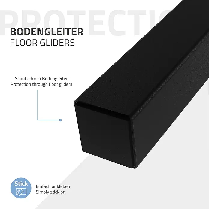 ML-Design Tischgestell 4er Set Tischkufen schräg Möbelfüße und aus Stahl I-Form - Stahl - Schwarzes Rechteckprofil mit selbstklebenden Bodengleitern zum Schutz.