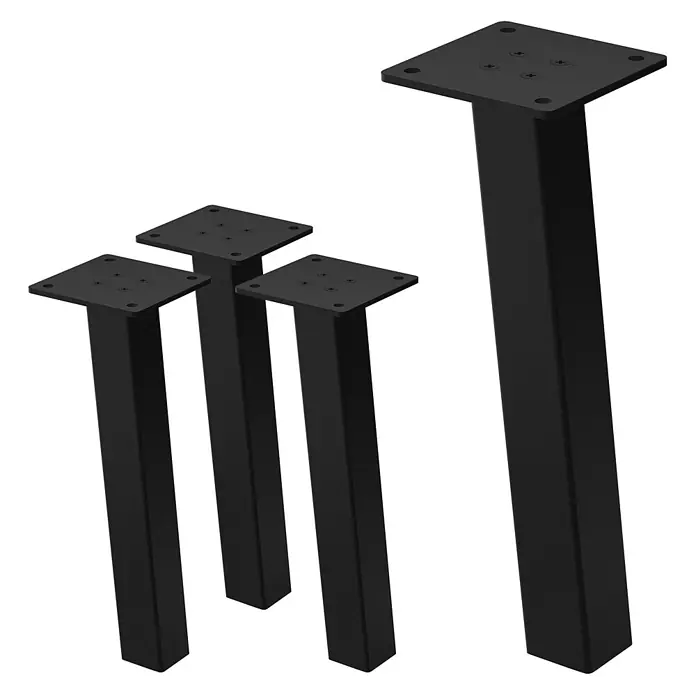 ML-Design Tischgestell 4er Set Tischkufen schräg Möbelfüße und aus Stahl I-Form - Stahl - Vier schwarze rechteckige Metall-Tischbeine mit quadratischen Montageplatten für Möbel.