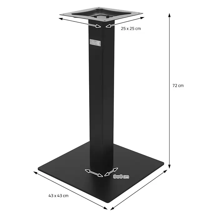ML-Design Tischgestell mit Bodenplatte aus pulverbeschichteteter Stahl - Stahl - Schwarzer Metall-Tischfuß, 72cm hoch, mit 25x25cm Kopfplatte, 8x8cm Säule und 43x43cm Fußplatte.