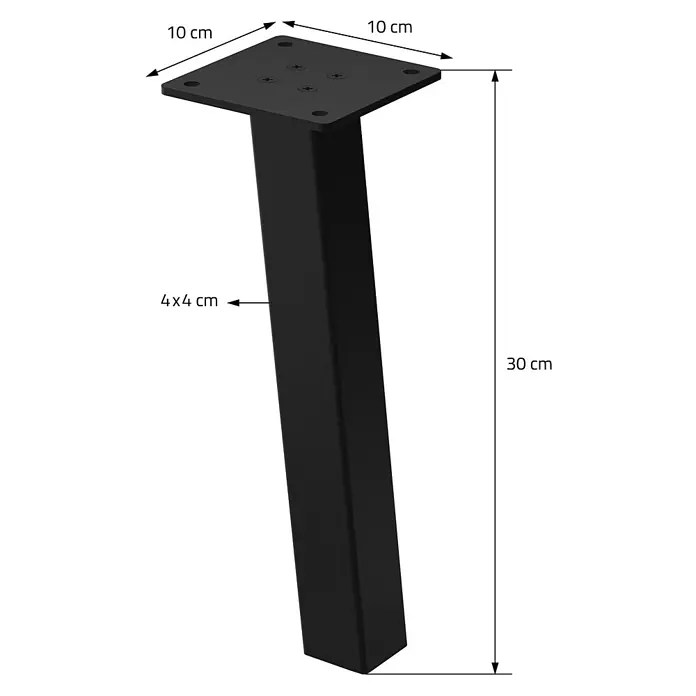ML-Design Tischgestell 4er Set Tischkufen schräg Möbelfüße und aus Stahl I-Form - Stahl - Schwarzes, quadratisches Metall-Möbelbein, 30 cm hoch, mit 10x10 cm Montageplatte und 4x4 cm Beinprofil.
