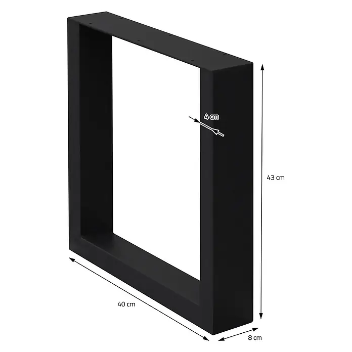 ECD Germany Tischgestell Bankkufen modernes Industriedesign Möbelfüße aus Metall - Stahl - Schwarzes U-förmiges Metallmöbelfuß, 43 cm hoch, 40 cm tief, mit 8x4 cm Profil und Befestigungslöchern.