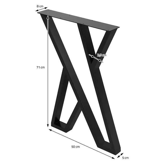 ML-Design Tischgestell Kufengestell X-Form 50x71 cm Schwarz mit Bodenschutz für Esstisch - Stahl - Schwarzes X-förmiges Metall-Tischbein, 71 cm hoch, 50 cm breit, 2,5 cm Profil.