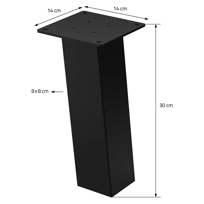 ML-Design Tischgestell Bankkufen I-Design 30cm Schwarz glänzend Möbelbeine 96° Neigung - Stahl - Schwarzes Metallmöbelbein, 30 cm hoch, mit 14x14 cm Montageplatte und 8x8 cm Profil.