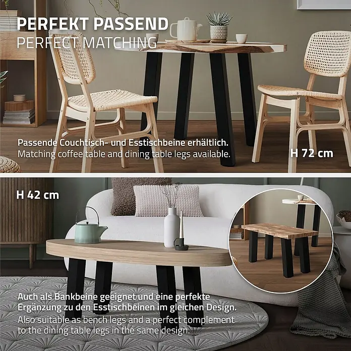 ML-Design Tischgestell Bankkufen I-Design 30cm Schwarz glänzend Möbelbeine 96° Neigung - Stahl - Passende schwarze Tischbeine für Esstische (72 cm) und Couchtische/Bänke (42 cm).