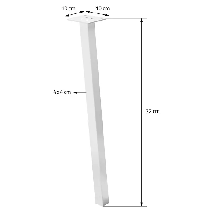 ML-Design Tischgestell 4er Set Möbelbeine 72cm Weiß glänzend 96° Neigung Tischfüße - Traglast: 500 kg, Stahl - Weißes, quadratisches Metall-Tischbein, 72 cm hoch, mit 10x10 cm Montageplatte und 4x4 cm Bein.