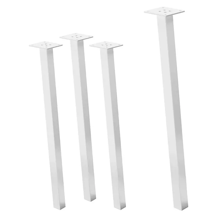 ML-Design Tischgestell 4er Set Möbelbeine 72cm Weiß glänzend 96° Neigung Tischfüße - Traglast: 500 kg, Stahl - Vier weiße Tischbeine aus Metall mit quadratischen Montageplatten und vorgebohrten Löchern zur einfachen Befestigung.
