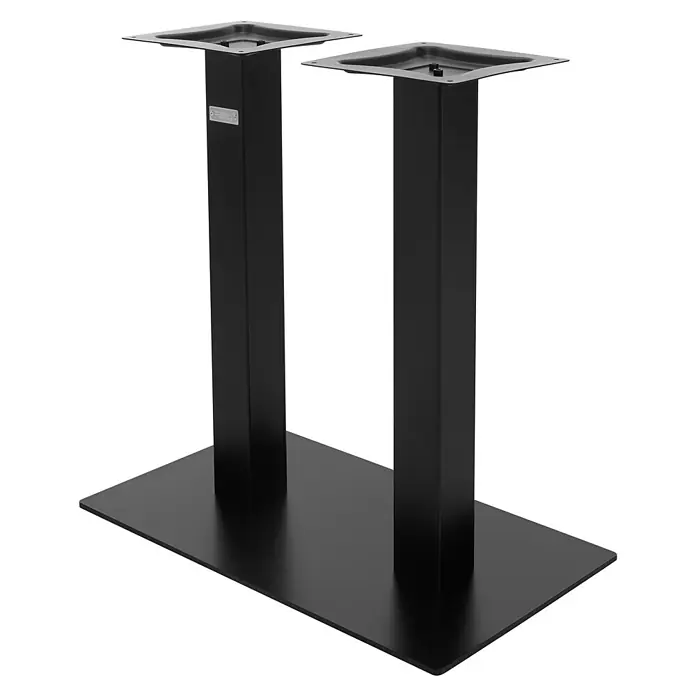 ML-Design Tischgestell mit Bodenplatte aus pulverbeschichteteter Stahl - Stahl - Schwarzes Metall-Tischgestell mit rechteckiger Bodenplatte und zwei quadratischen Stützsäulen.