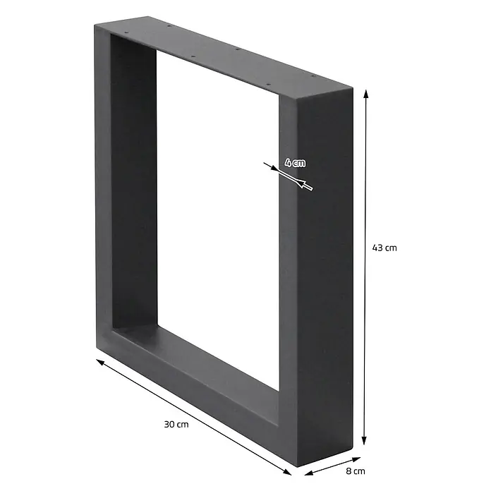 ECD Germany Tischgestell Tischgestell 30x43cm Anthrazit Bankkufen Industriedesign Möbelfüße Metall - Stahl - Anthrazitfarbenes U-förmiges Metall-Tischbein, 43 cm hoch, 30 cm breit, mit 8 cm Profil und 4 cm Montageplatte.