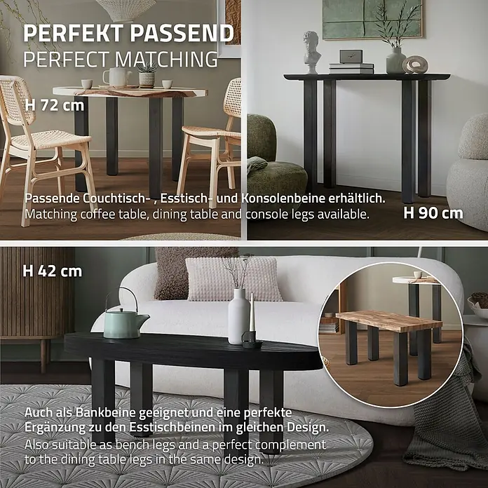 ML-Design Tischgestell 4er Set Bankkufen 30 cm Industrial Möbelbeine für Couchtische Bänke - Stahl - Dunkle, rechteckige Tischbeine als Ess-, Konsolen-, Couch- und Bankbeine. Im passenden Design für diverse Möbelhöhen erhältlich.