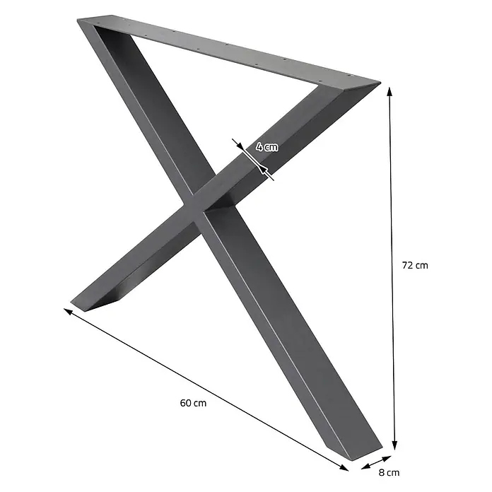 ECD Germany Tischgestell 2x Tischbeine X-Design pulverbeschichtete Stahl Industriedesign - Stahl - Dunkelgraues X-förmiges Tischbein aus Metall, 72 cm hoch, 60 cm breit, mit 8x4 cm Profil und flacher Montageplatte.