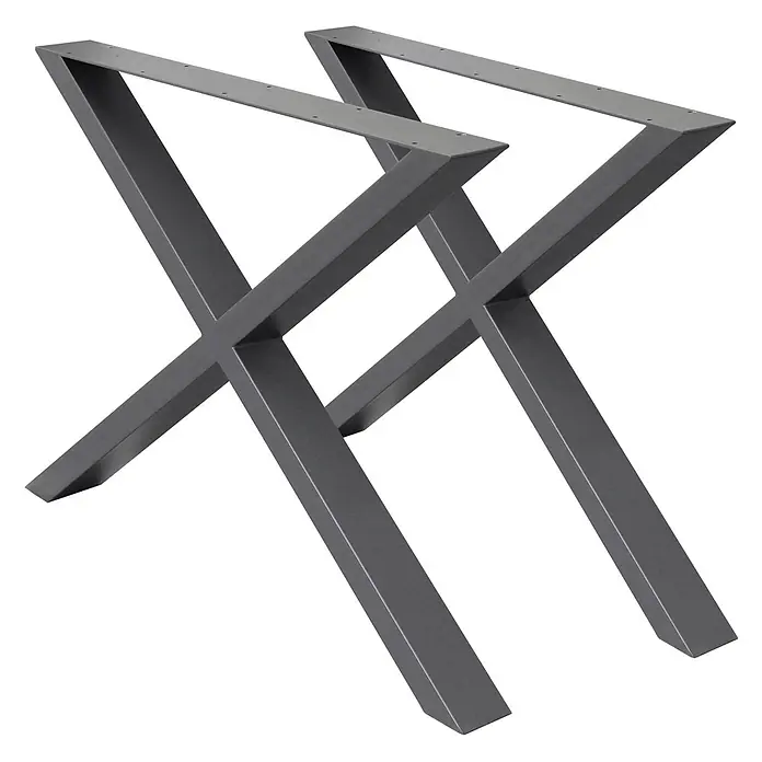 ECD Germany Tischgestell 2x Tischbeine X-Design pulverbeschichtete Stahl Industriedesign - Stahl - Zwei dunkelgraue X-förmige Metall-Tischbeine mit vorgebohrten Löchern zur Montage.