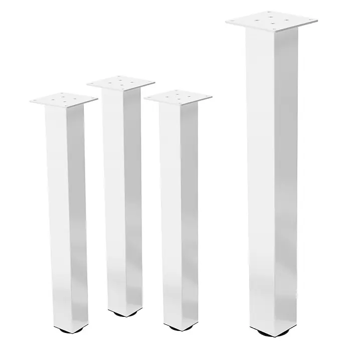 ML-Design Tischgestell 4er Set I-Design 72cm Weiß glänzend Möbelbeine - Stahl - Satz von vier weißen quadratischen Metall-Tischbeinen mit Montageplatten und verstellbaren Füßen, drei kürzere und ein längeres.