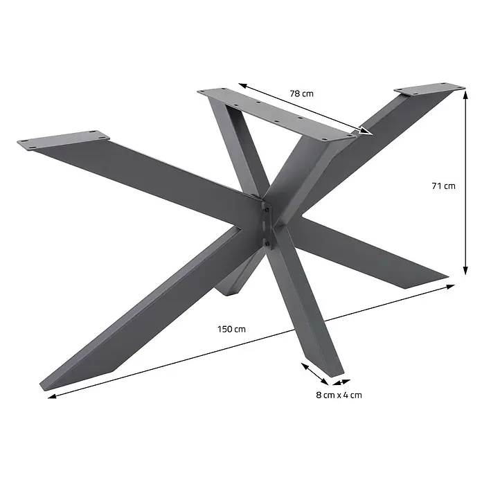 ML-Design Tischgestell Tischkufen Tischfüße X-Design 78x71x150 cm Anthrazit Industriedesign - Traglast: 150 kg, Stahl - Dunkelgraues Metall-Tischgestell in Sternform, 150 cm lang, 71 cm hoch, für Esstische geeignet.