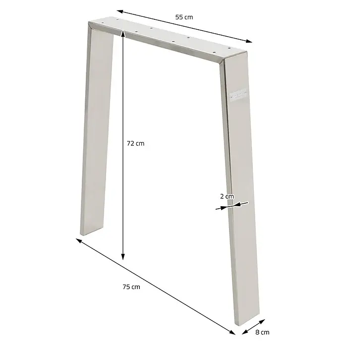 ML-Design Tischgestell Bankgestell Bankbeine 75x72cm Silber Tischkufen Profil 8x2cm Möbelfüße - Stahl - U-förmiger Tischfuß aus gebürstetem Metall, 55 cm breit, 72 cm hoch, 8 cm tief.