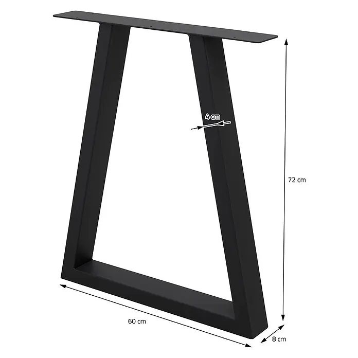 ECD Germany Tischgestell Metall Möbelfüße 60x72 cm Schwarz Tischuntergestell für Esstisch - Stahl - Schwarzes Metall A-Rahmen Möbelbein mit Montageplatte.