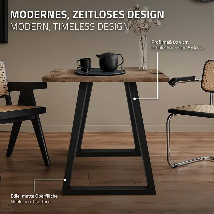 ECD Germany Tischgestell Metall Möbelfüße 60x72 cm Schwarz Tischuntergestell für Esstisch - Stahl - Moderner Esstisch mit Holzplatte und mattschwarzen Metallbeinen (8x4 cm Profil).