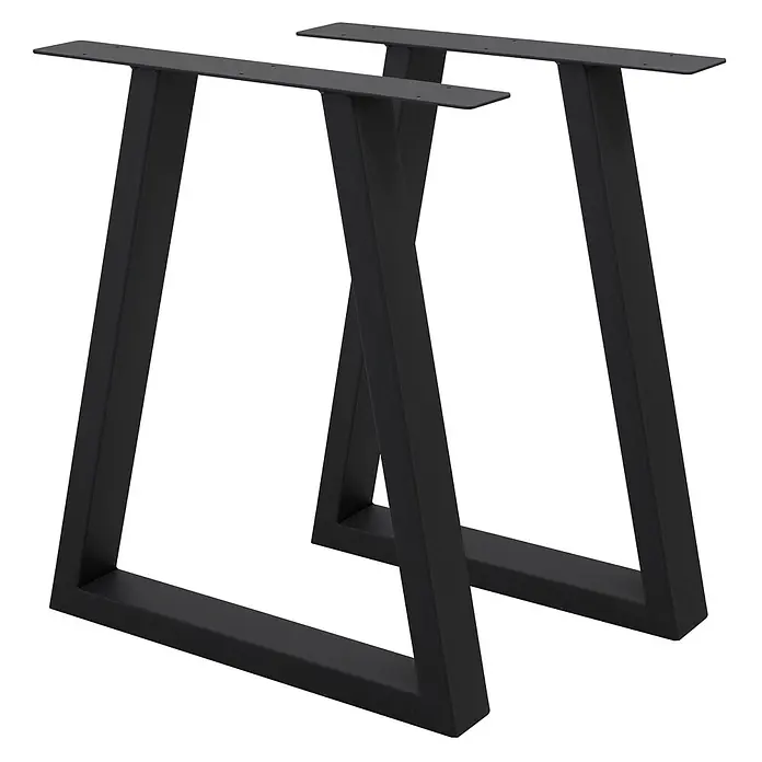 ECD Germany Tischgestell Metall Möbelfüße 60x72 cm Schwarz Tischuntergestell für Esstisch - Stahl - Paar schwarze Metall A-Gestell Tischbeine mit Montageplatten.