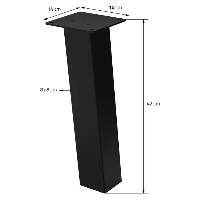 ML-Design Tischgestell Bankkufen I-Design 42cm Schwarz glänzend Möbelbeine 96° Neigung - Traglast: 500 kg, Stahl - Schwarzes Tischbein aus Metall mit einer 14x14 cm Montageplatte, 8x8 cm Profil und 42 cm Gesamthöhe.