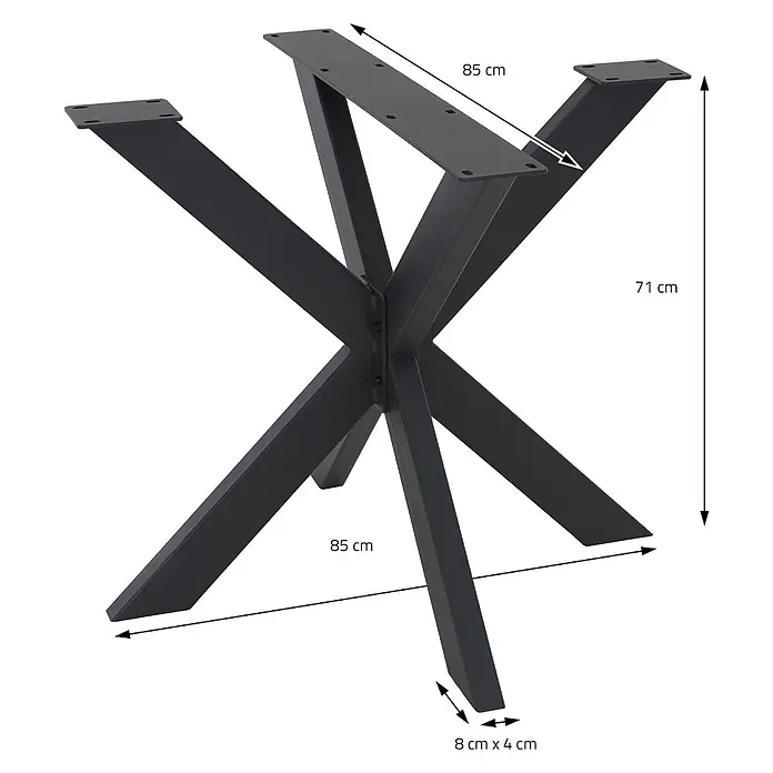 ML-Design Tischgestell Tischkufen Tischfüße X-Design 85x71x85 cm Schwarz Industriedesign - Traglast: 150 kg, Stahl - Schwarzes sternförmiges Tischgestell aus Metall, 71 cm hoch.