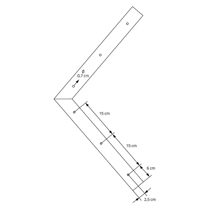 ML-Design Tischgestell 2er Set Tischgestell Bankkufen Tischkufen Möbelfüße aus Stahl - Stahl - Technische Zeichnung eines L-Profils mit Maßen und Ø 0,7 cm Bohrungen.