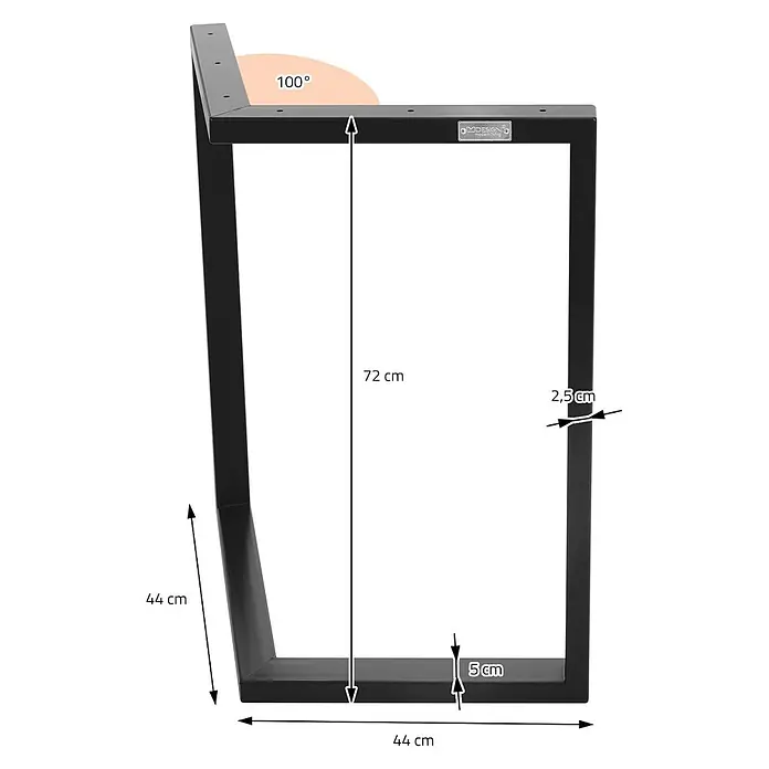 ML-Design Tischgestell 2er Set Tischgestell Bankkufen Tischkufen Möbelfüße aus Stahl - Stahl - Schwarzes Metall-Tischbein mit schrägen Seiten, 72cm hoch und 44cm breit. Mit 5x2,5cm Profil und 100° Befestigungswinkel.