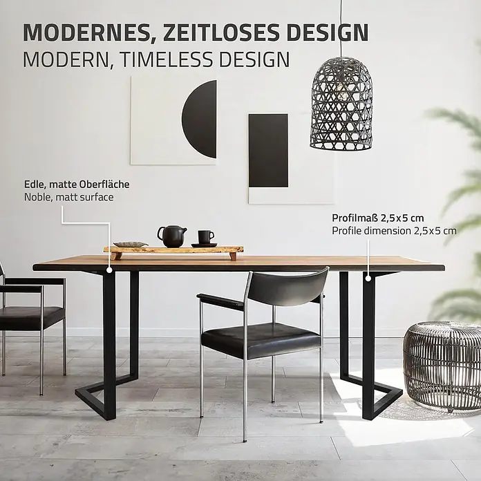 ML-Design Tischgestell 2er Set Tischgestell Bankkufen Tischkufen Möbelfüße aus Stahl - Stahl - Moderner Esstisch mit edler, matter Holzplatte und schwarzen Metallbeinen (2,5x5 cm Profil).