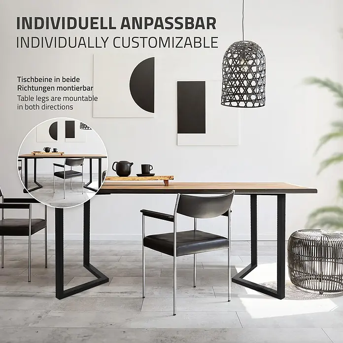 ML-Design Tischgestell 2er Set Tischgestell Bankkufen Tischkufen Möbelfüße aus Stahl - Stahl - Moderner Esstisch mit Holzplatte und schwarzen Metallbeinen. Beine beidseitig montierbar für individuelle Gestaltung.