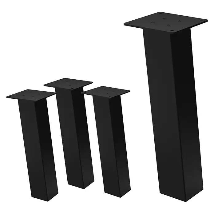 ML-Design Tischgestell Bankkufen I-Design 42cm Schwarz glänzend Möbelbeine 96° Neigung - Traglast: 500 kg, Stahl - Vier schwarze, rechteckige Metalltischbeine in verschiedenen Höhen.
