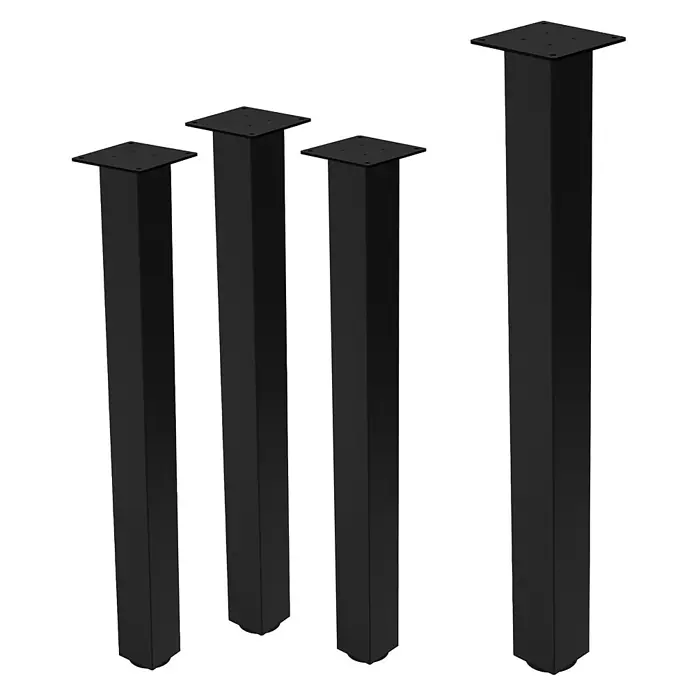 ML-Design Tischgestell 4er Set I-Design 90cm Schwarz glänzend Möbelbeine - Stahl - Vier schwarze, quadratische Möbelfüße aus Metall mit Montageplatten.